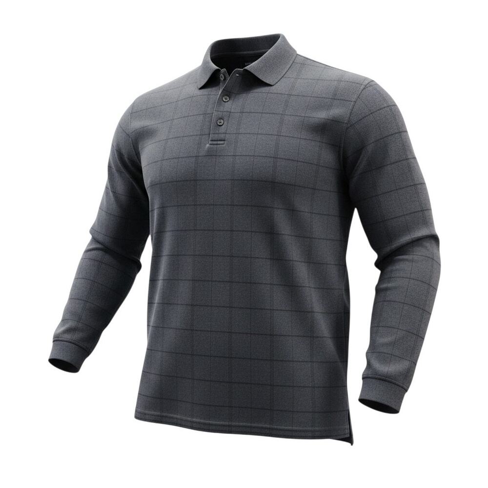 Van Heusen Long Sleeve Polo Shirt Mens XLT Blue Windowpane Check Casual Pullover